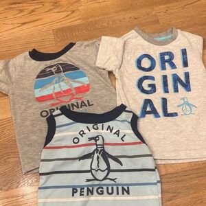 Original Penguin Kids Toddler 2T Gray Blue‎ Striped Tank & tee Shirt Set of 3